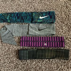 Two Nike ninja bands, Lululemon headband and Athleta headband